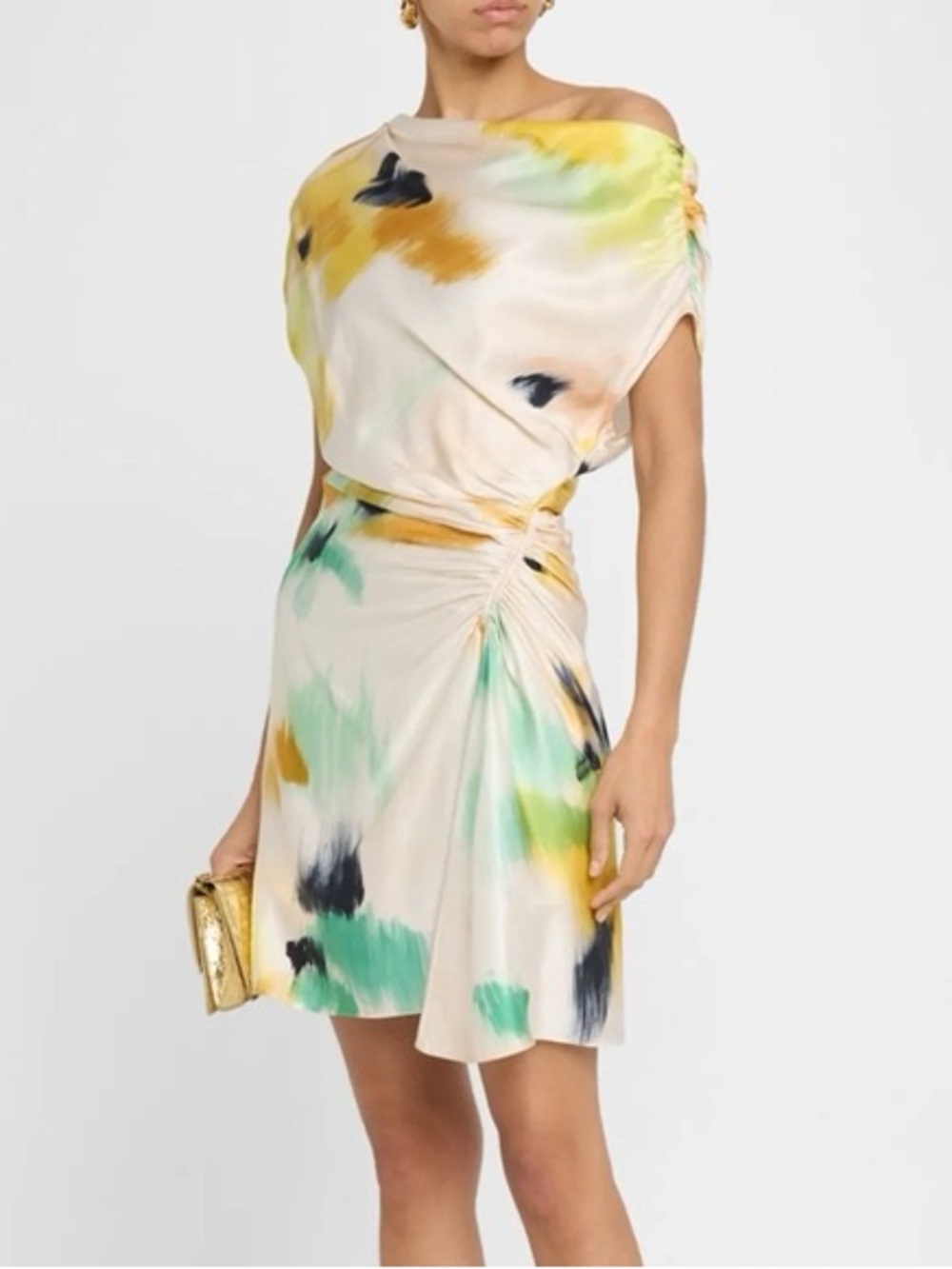A.L.C. Poppy Draped Floral Satin Mini Dress Size 10 Multicolor Ruched